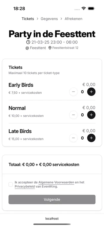 EventKing Shop app screenshot in light mode